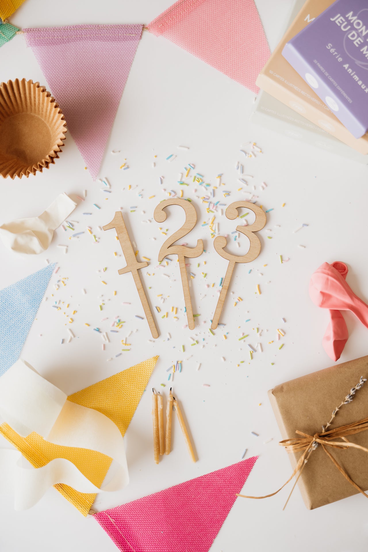 CAKE TOPPER 1-2-3 - Décoration de gâteau en bois