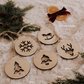 Boule de Noël personnalisée - Découpe : cinq modèles identifiés, flocon, sapin, cloche, renne et cheval à bascule