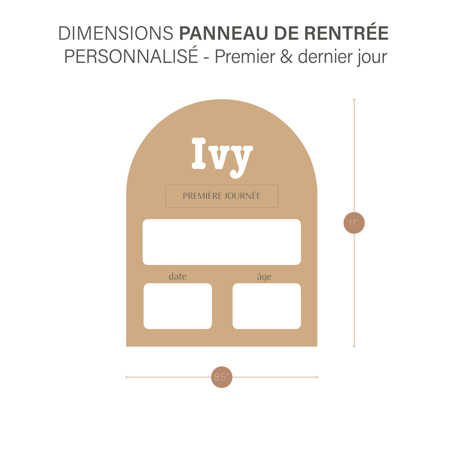 Dimensions du panneau de rentrée personnalisé Bassinette, 8,5 x 11 pouces